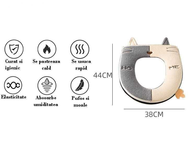 Husa, colac WC, confortabila, cu fermoar, Lana, pufos si rezistent
