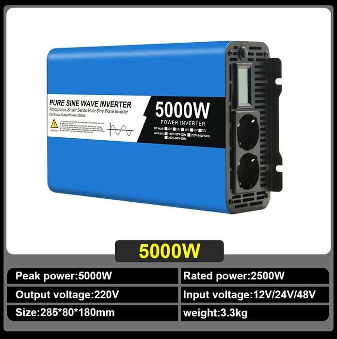 Invertor solar EaSun 5000W 12V unda sinusoidala pura model nou 2 prize