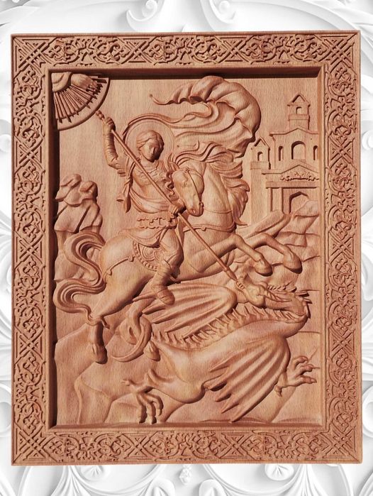 Дърворезбована икона на Св. Мина-авторска дърворезба