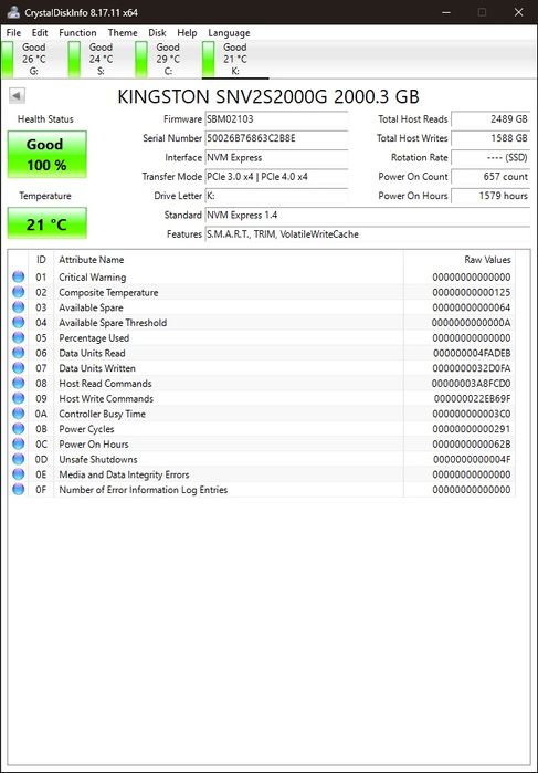 SSD NVME M.2 ADATA Legend 800 2TB 100% Life