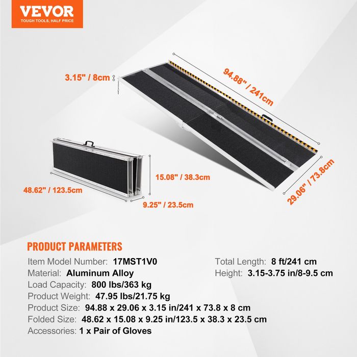 Rampa Portabila Aluminiu Pliabila 2438mm 363kg Antiderapanta