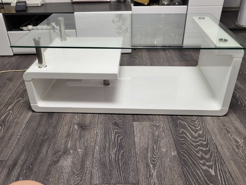 Masuta cafea din sticla Badcok, dreptunghiulara, alb, 110 x 65 x 42