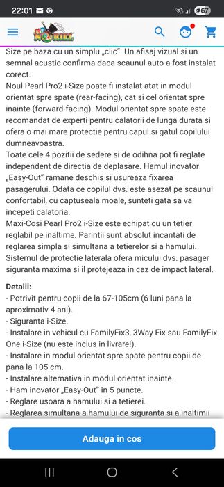 Scaun auto copii Maxi Cosi 6-18 kg mov