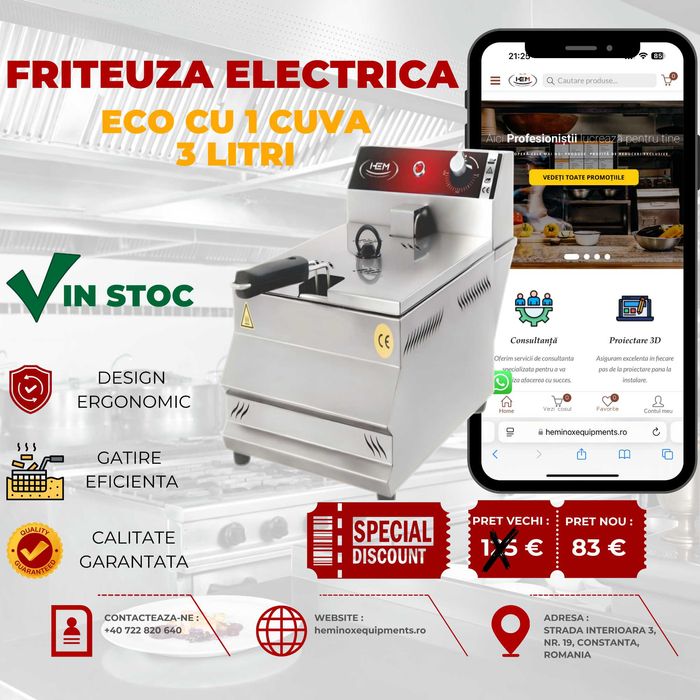 Friteuza Inox Electrica 3L- 3+3L- 5L-5+5 L- 8L -8+8 L Preturi Reale