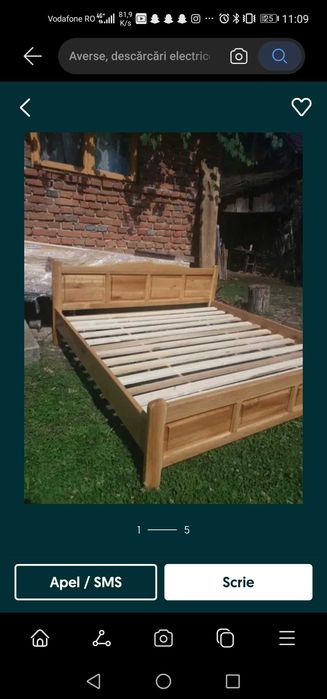 Pat din lemn masiv de stejar