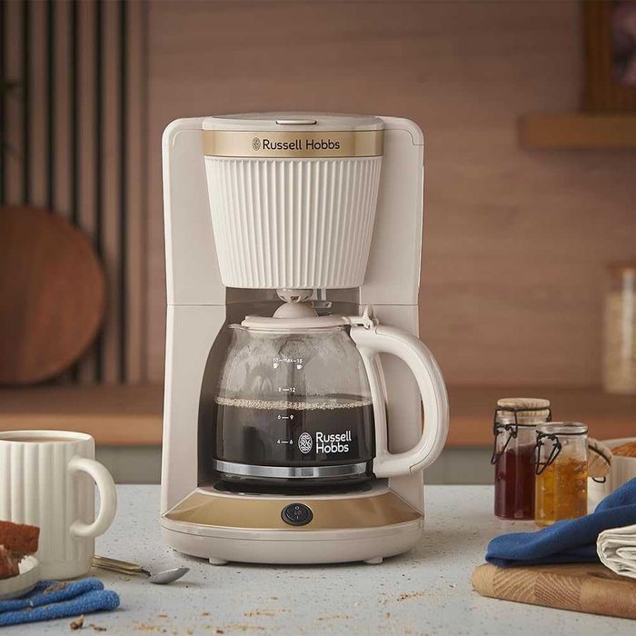 Шварц кафемашина Russell Hobbs, Brontë Stone, 1.25л, 1100W, технология WhirlTech, поддържане на топлината, стъклена кана, лек ДЕФЕКТ