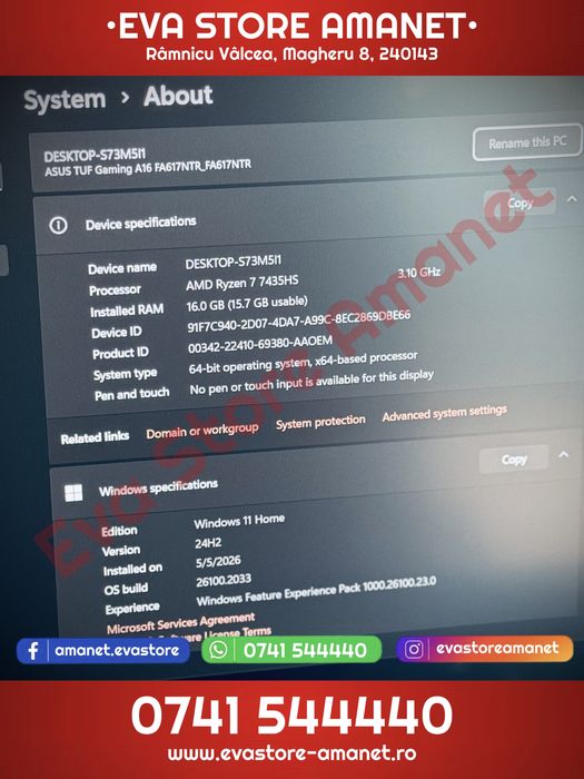 Laptop Gaming 16” ASUS TUF A16 Advantage Edition Ryzen 7 1TB 16GB Radeon RX 7700s 8GB