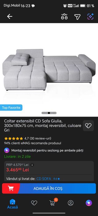 Coltar extensibil gri, ridicare sectorul 2, București