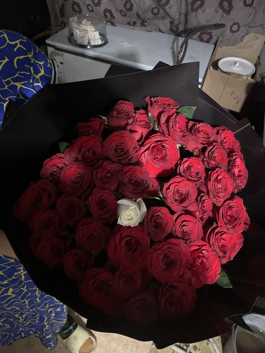 Роза галантски қызыл 40 шт ақ 1 шт