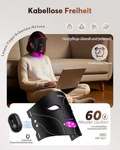 Безжична маска за лице за светлинна терапия с 4 режима за anti-age Led XSSNVV