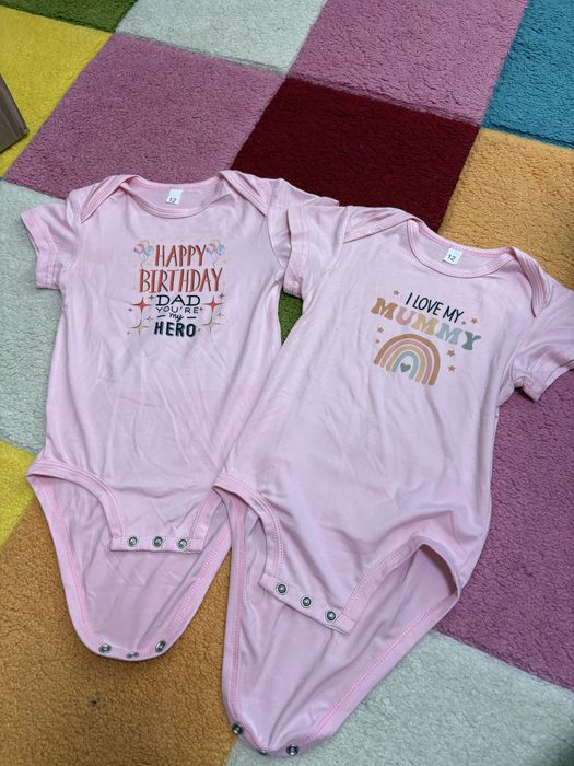 Body roz cu mesaj -12 luni, 2 bucăți
