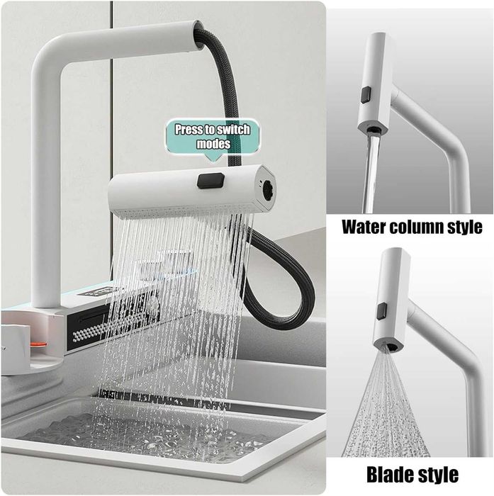 Луксозна бяла мултифункционална кухненска мивка с двоен водопад