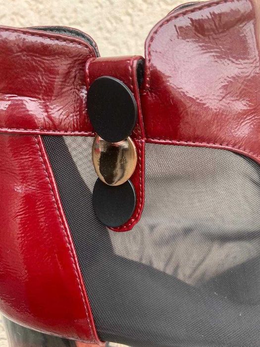 Ghete dama, noi, piele lacuita si plasa, pentru primavara/vara, 37