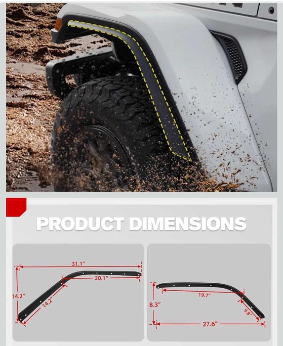 Set 4 extensii overfendere Jeep Wrangler JL / JLU 2018+ (aripi înalte) - NOI, sigilate