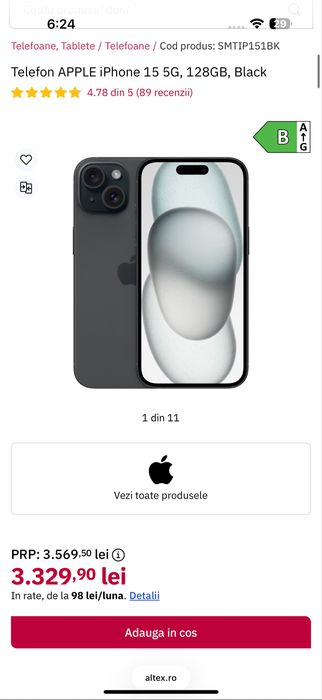 Iphone 15 Black 128GB Nou, sigilat