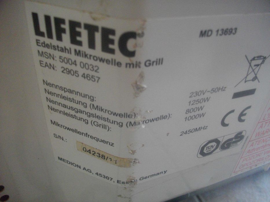 1250W-23L-MEDION LIFETECH MD13693-Немска Микровълнова Печка С Грил