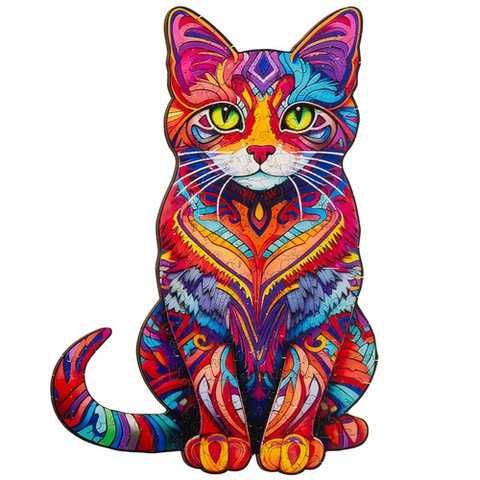 Дървен пъзел-котка