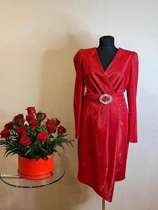 Rochie eleganta din lurex rosie