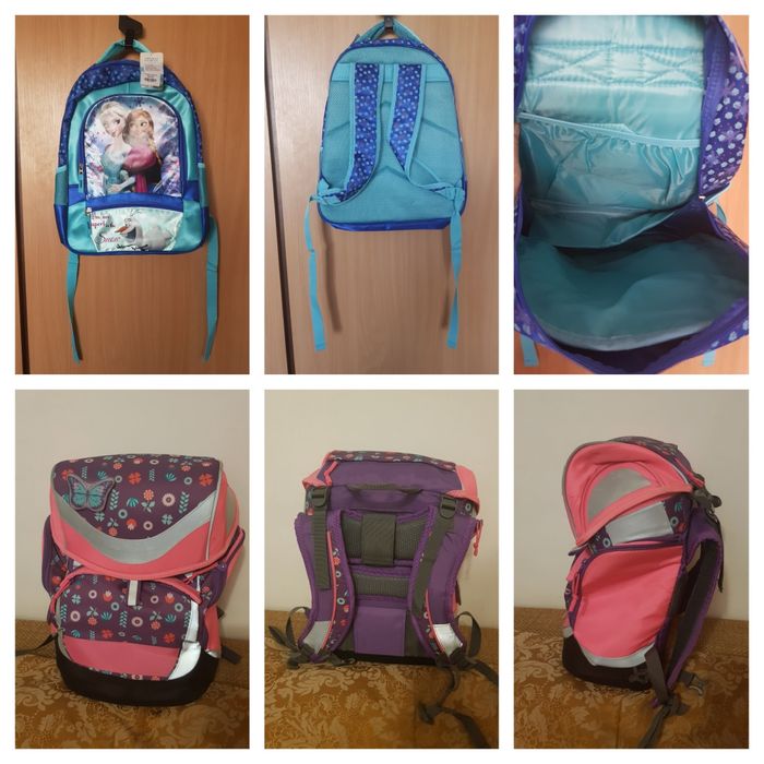 Ghiozdan roz + Ghiozdan Anna si Elsa, Frozen, 34 cm, nou cu eticheta.