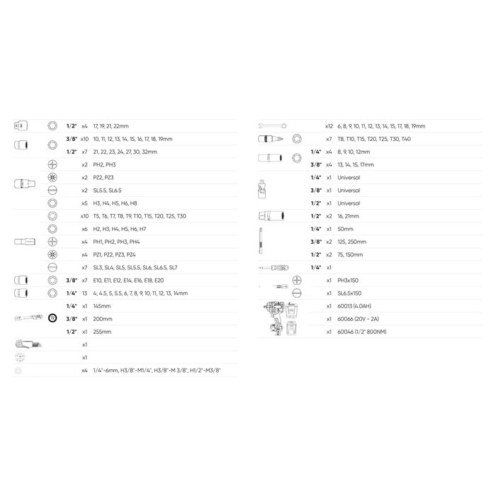 Trusa de scule cu pistol de impact, fara perii cu acumulator  800NM