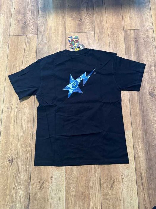 Bape Bapesta Blue Logo Black T-shirt