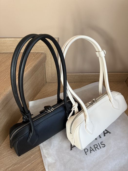 Дамска кожена чанта Alaia - бяла и черна