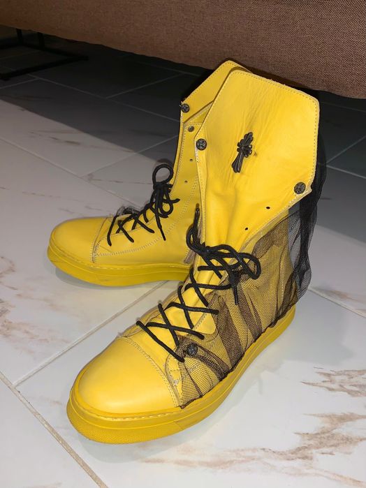 Жълти обувки от Естествена кожа/Дамски боти