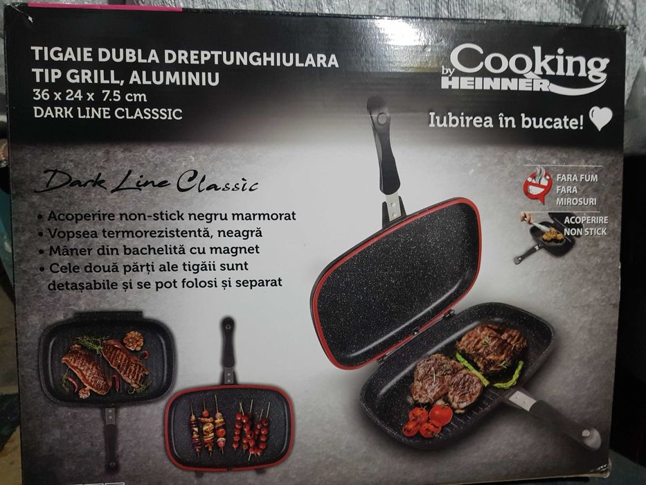 Heinner Dark Line Classic- tigaie dublă grill, dreptunghiulară.