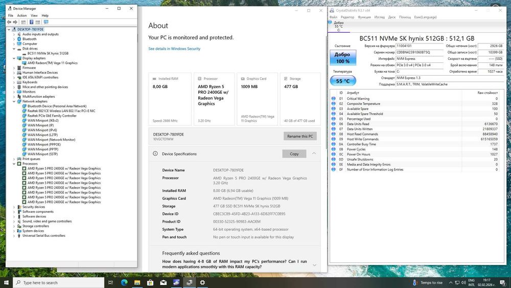 Lenovo ThinkCentre M715q Tiny Desktop AMD Ryzen 5 PRO 2400GE/128GB/8GB