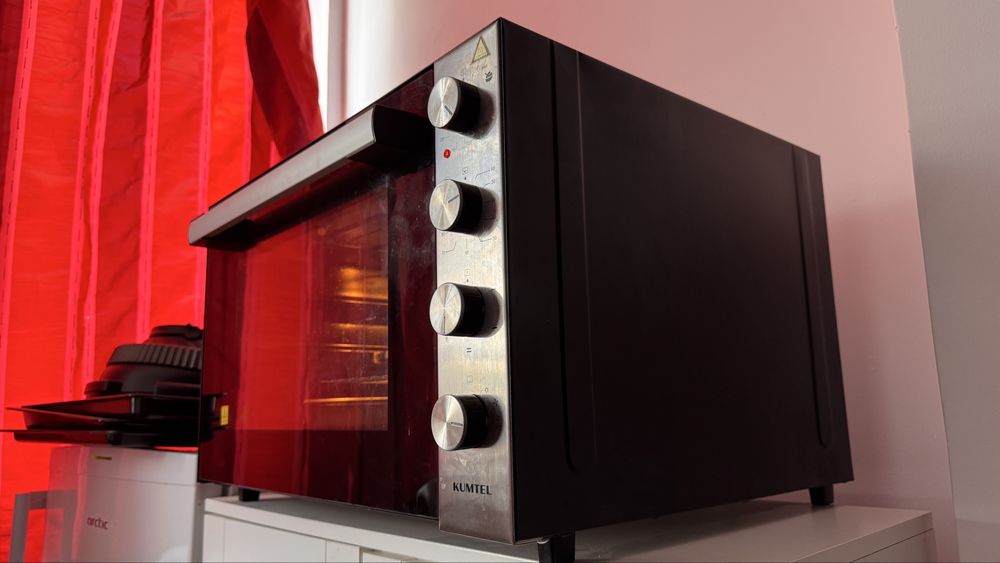 Cuptor electric Kumtel LX-9645FA Pizza & Rotisor XXL, 70 litri, 2500 W, Rotisor, Convectie, 7 moduri de gatit, geam dublu, negru/inox