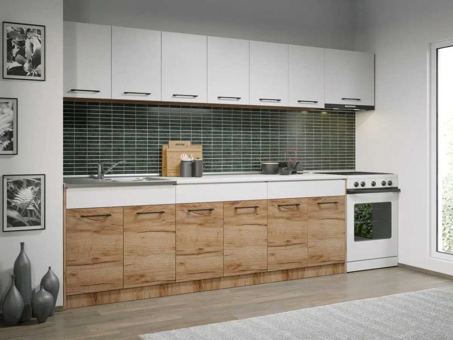 Set Mobila Bucatarie Gastro 300 Alb/Stejar – C43