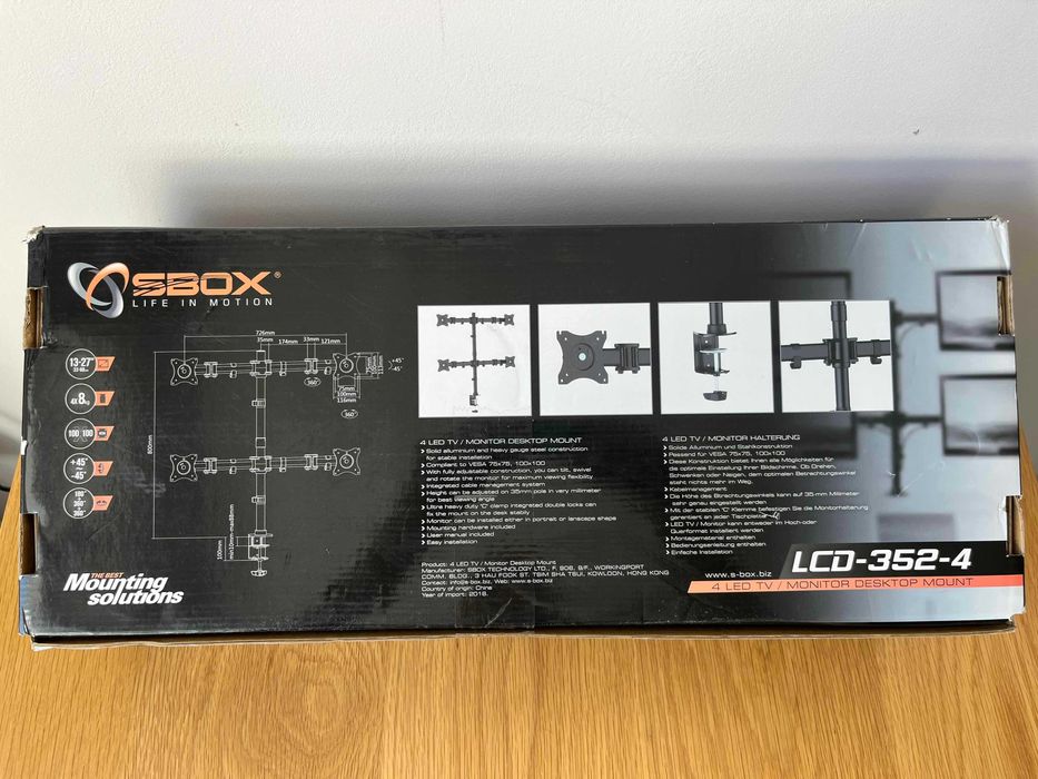 ЧИСТО НОВА Стойка за 4 монитора, SBOX LCD-352-4