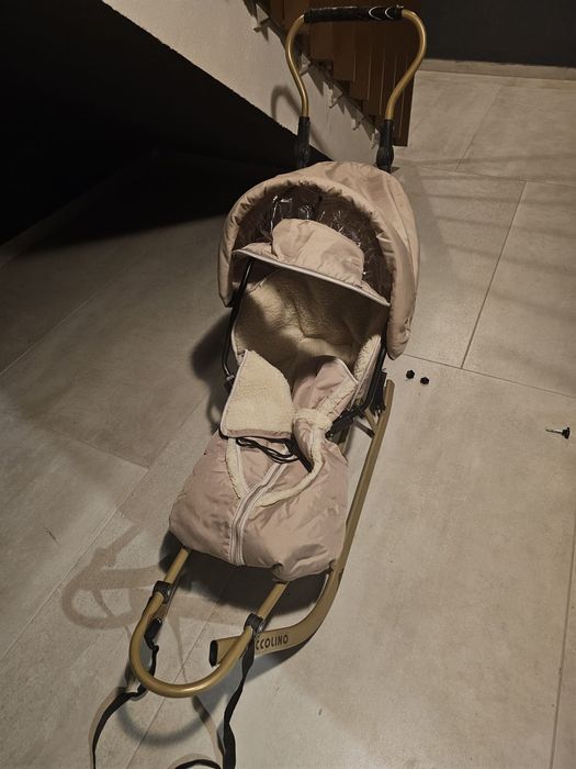 Sanie cu sac captusit Piccolino, Aluminiu, Bej