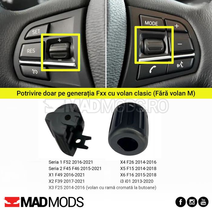 Set 2 Butoane Rotite Volan BMW F01 F07 F10 F13 F20 F30 F32 F34 F36 F35