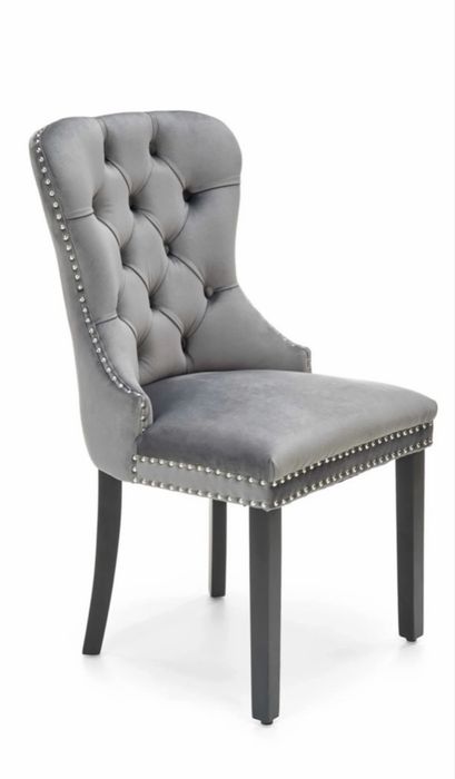Scaun tapitat dining MIYA, gri/negru, stofa catifelata, 54x60x100 cm