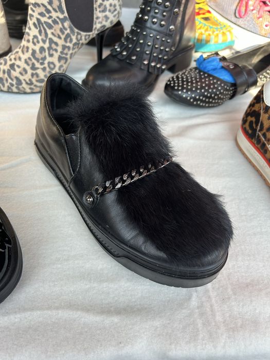 Pantofi din piele naturala cu blanita naturala