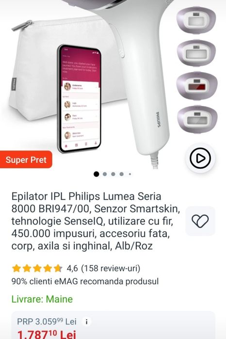 Epilator IPL Philips Lumea Seria 8000 BRI947/00