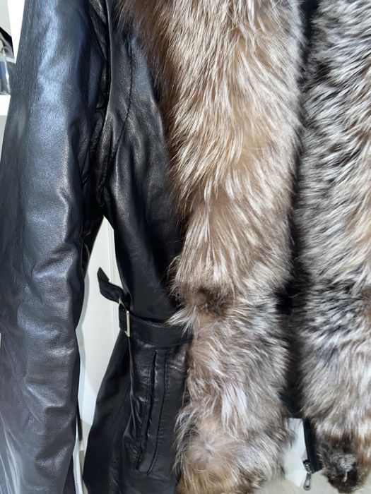 Тері күрте,жасанды жүнді жағалы