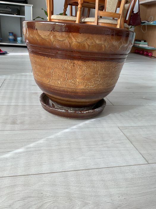 голяма керамична саксия ф 38см подложка за поливане ф30