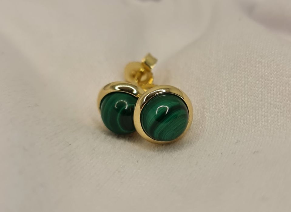 Cercei aur galben 14k cu malachit natural