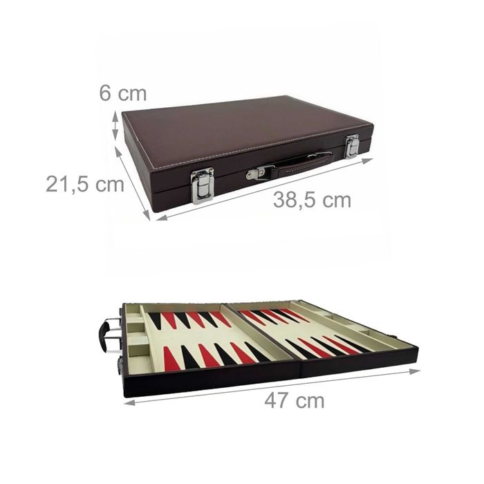 Joc table Backgammon in servieta din piele sintetica cu zaruri piese