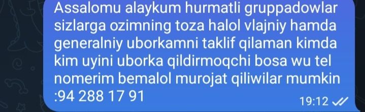 Uy uborka qilamiz tuy xashamlarga xizmat ko'rsatish xizmati
