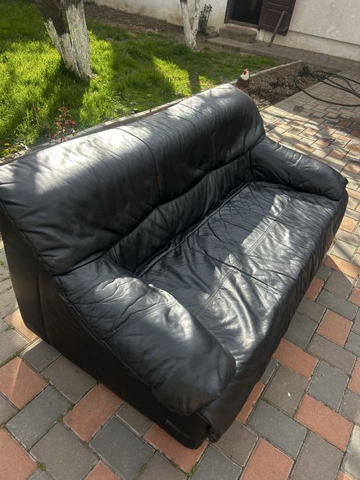 Canapea neagra din piele