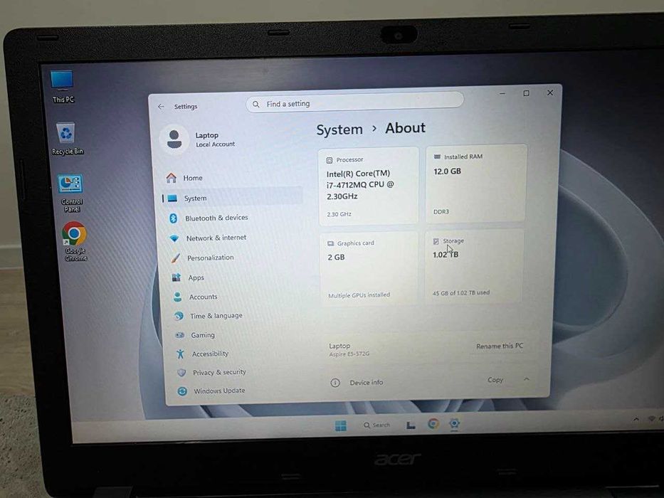 Laptop Acer Aspire E5 - i7 Quad Core | 12GB RAM | SSD Samsung | Mentenanță la zi