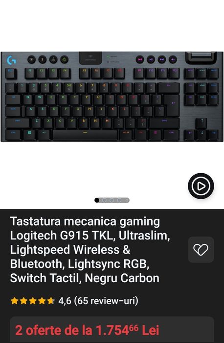 Tastatura logitech g915 tkl clicky