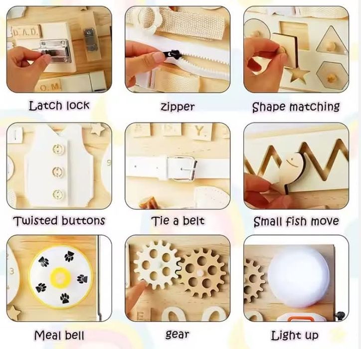 Placa senzoriala Montessori Busy Board cu Activitati Educative