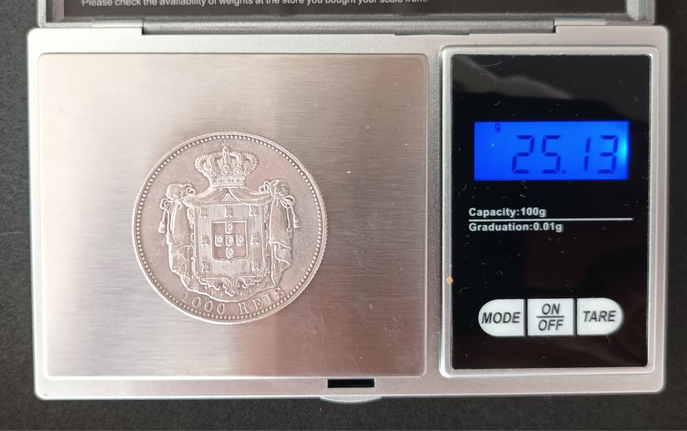 Moneda argint 1000 Reis 1899 Portugalia