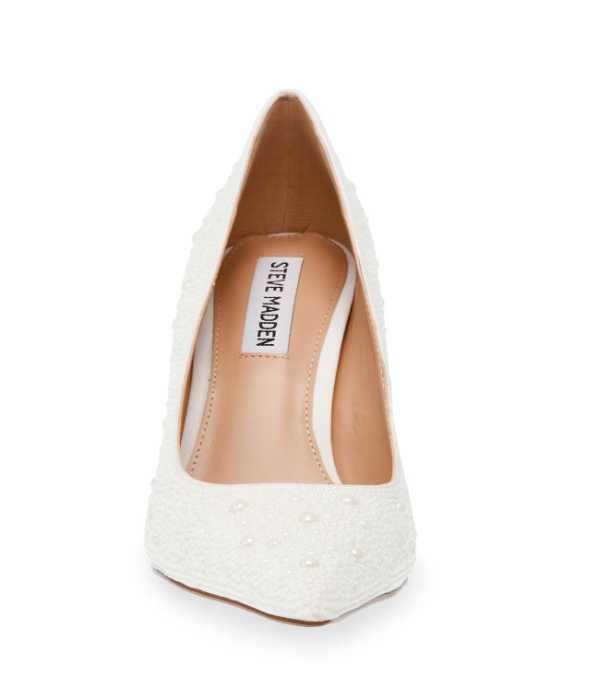 Steve Madden, Обувки с ток стилето и мъниста, Бял