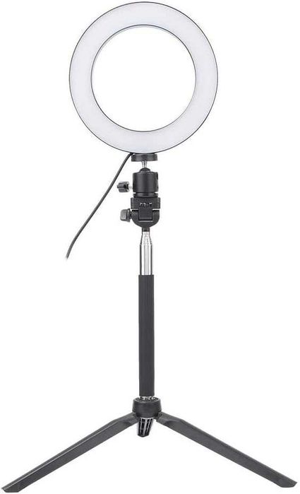 USB LED ринг лампа Tosuny 6 инча / 16 см с мини статив и селфи стик