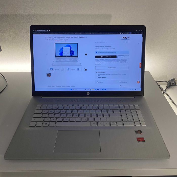 Laptop HP 17 Series Ryzen 5 5500U, 8GB RAM, 512GB SSD, 17.3” IPS FHD, Windows 11 Home Licentiat